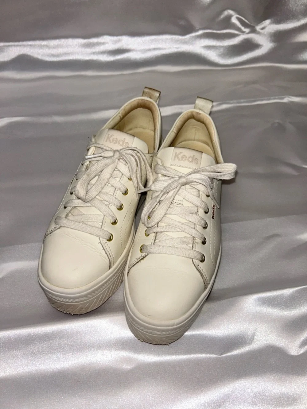 Keds Leather Cream Platform Lace-Up Sneakers | Size 7.5 EU 38 UK 5
